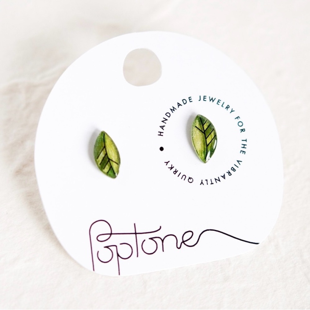 Poptone Green Leaf Earrings